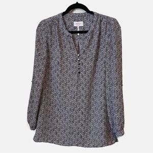 Laundry by Shelli Segal Women's Blouse Top Long Sleeve Black White XS